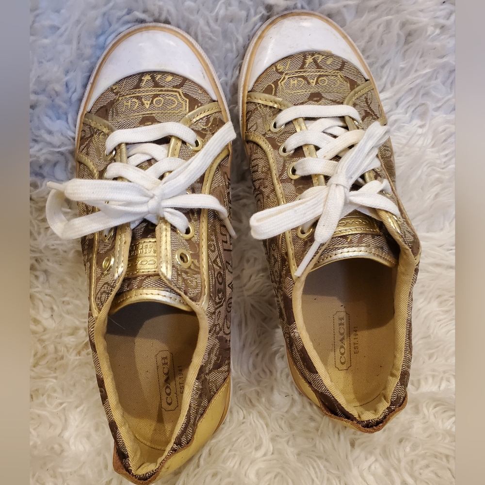 COACH| Womens Barrett gold and brown sneakers| size 8 - Picture 6 of 10